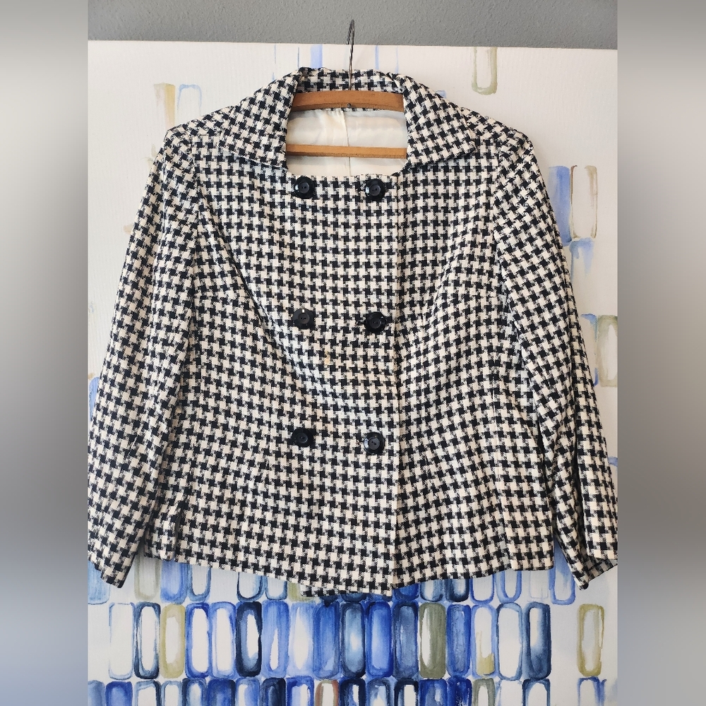 Vintage Black and White Houndstooth Double Breasted Jacket